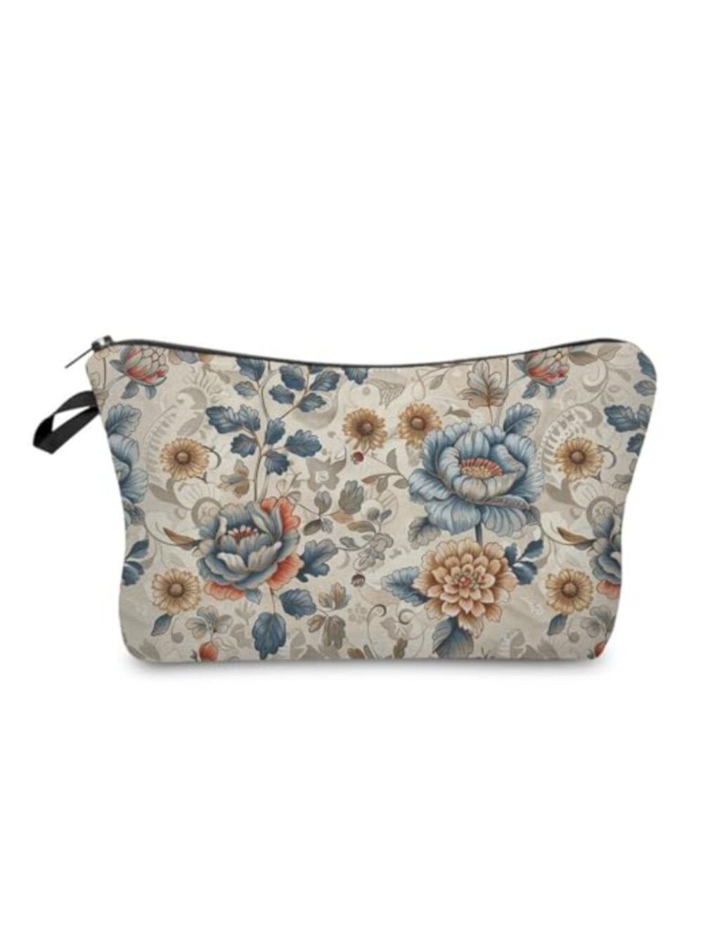 Vintage Floral Cosmetic Bag Polyester Zip Makeup Pouch Travel